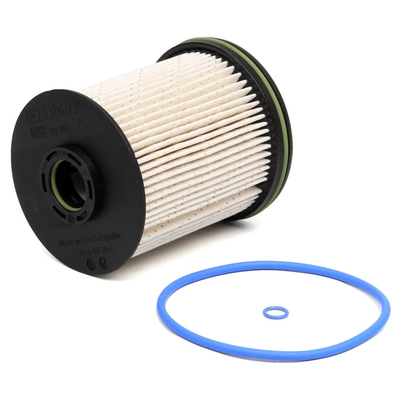 Diesel fuel filter element with gasket for Vauxhall and Opel Astra vehicles showing dimensions