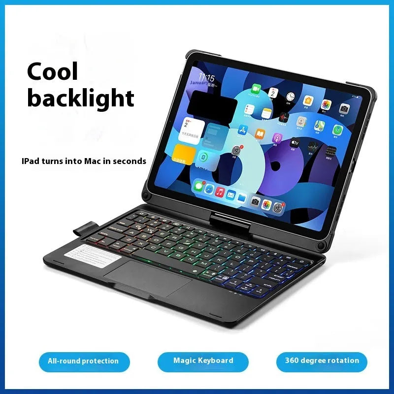 Bluetooth keyboard with rotating stand for iPad Air and iPad Pro tablets in black, rose gold or silver