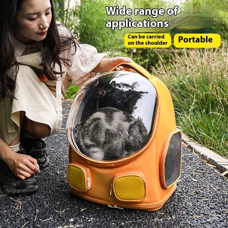 Large capacity nylon cat backpack in solid colour, medium hard structure for pets up to 9kg.