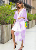 Light purple lace embroidery beach cover-up dress for women with cotton blend lining