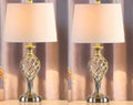 Silver alloy bedside table lamp with touch controls and USB charging port on base