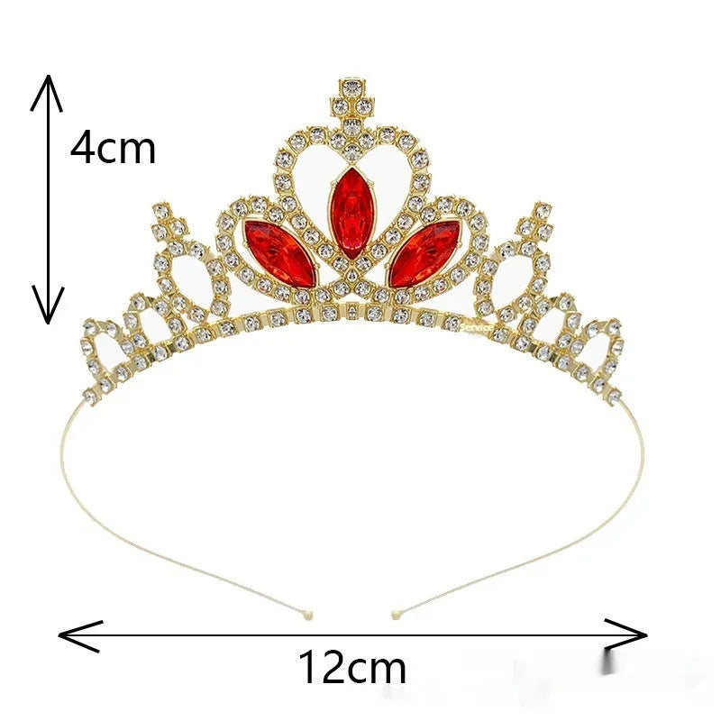 Girl's electroplated alloy princess crown headdress in gold and silver colour variations with gemstone-effect finishes.