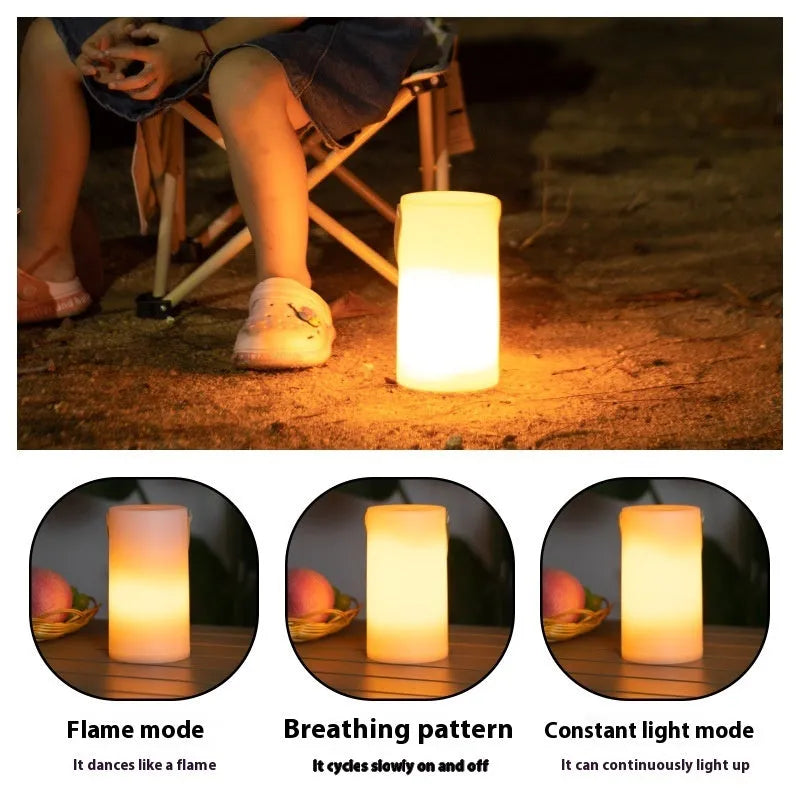 Retro portable campsite lamp with PS acrylic body and button switch in outdoor setting
