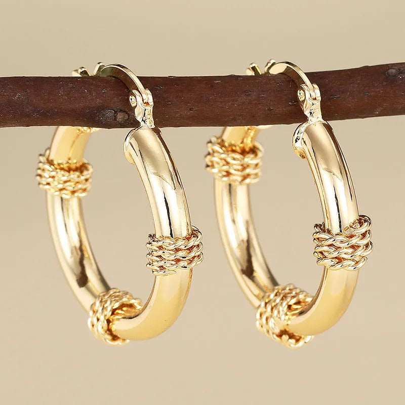 Women's geometric ring line copper earrings in golden colour variations