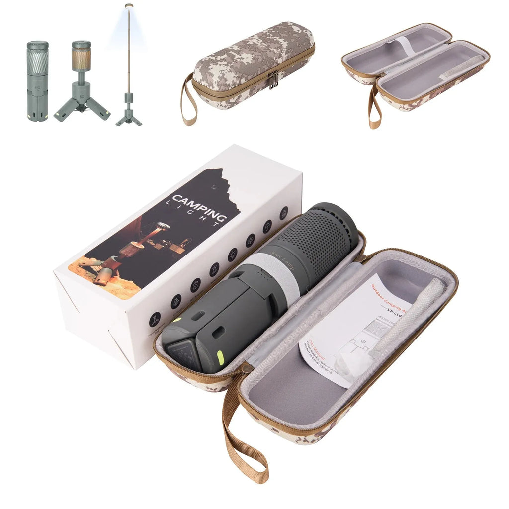 Portable LED camping lantern in creamy white or dark grey with button switch