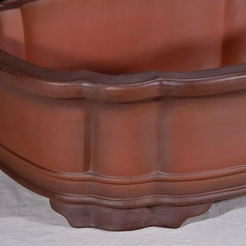 Chinese antique purple clay flower pot with jade belt crabapple design measuring 71cm in length