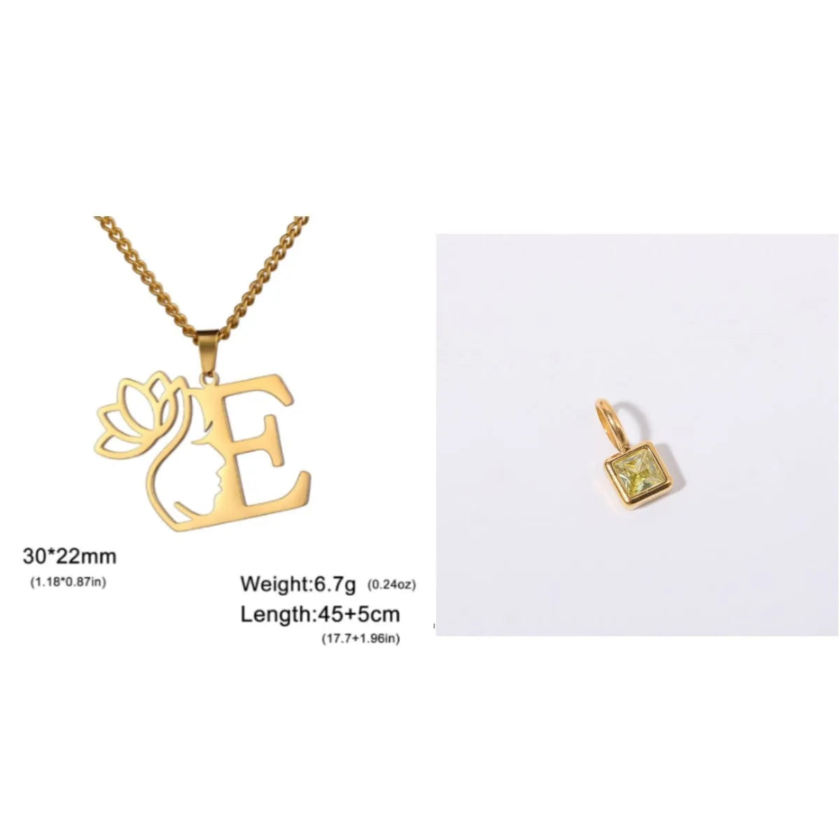 Stainless steel necklace with cross chain design and initial pendant in gold or silver finish