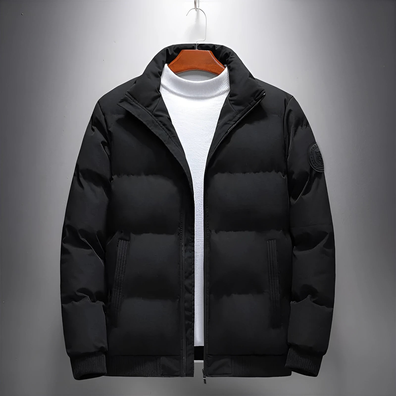 Men's casual Korean-style cardigan cotton-padded coat jacket in green, polyester fibre winter outerwear