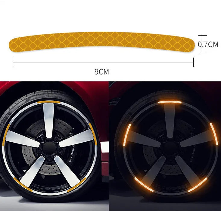 20 pieces of arc-shaped PVC reflective stickers for car wheel hubs in multiple colour options