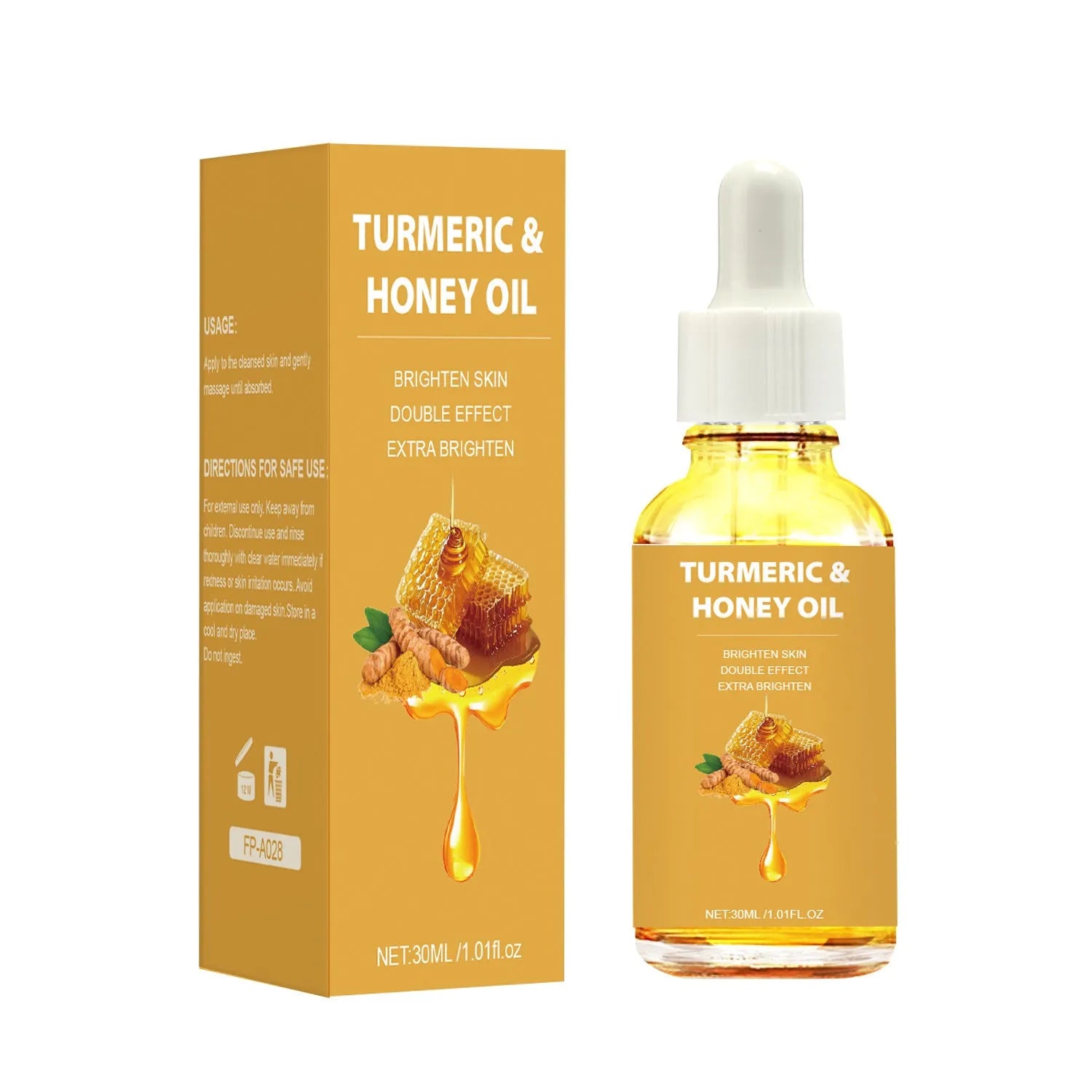30ml bottle of turmeric honey essential oil for facial beauty in neutral packaging