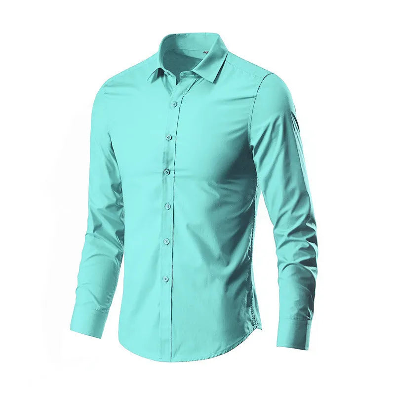 Loose fit long sleeve linen shirt shown in multiple colour options.