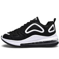 Men's black thick sole lace-up sneakers with a round toe and low-cut design.
