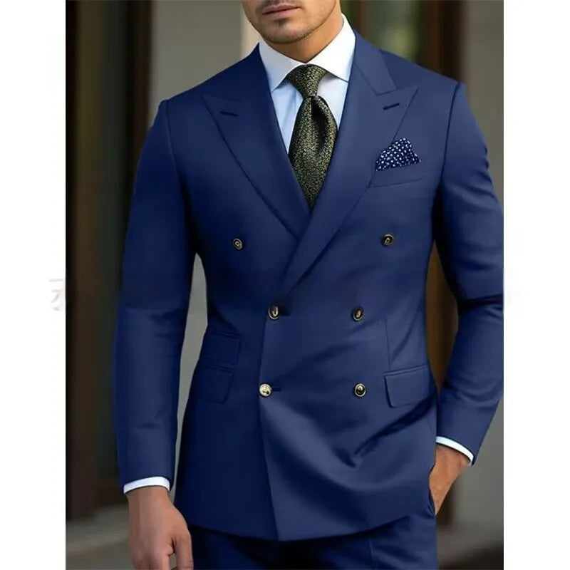 Men's brown two-piece business suit with regular cut on a hanger