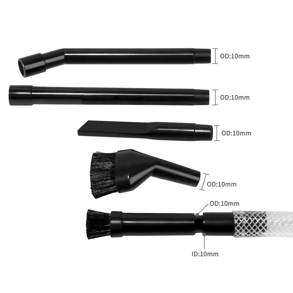 Eight-piece vacuum cleaner accessory set with small suction heads for detailed cleaning