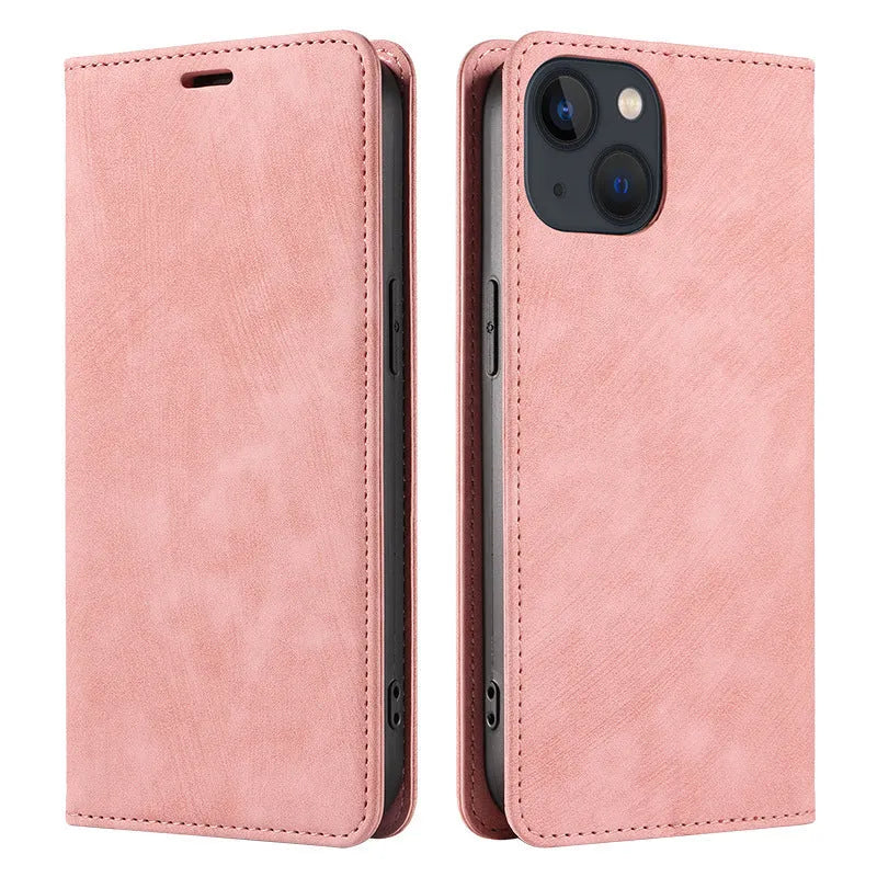 Magnetic flip leather phone case for iPhone in multiple colours showing front flap closed