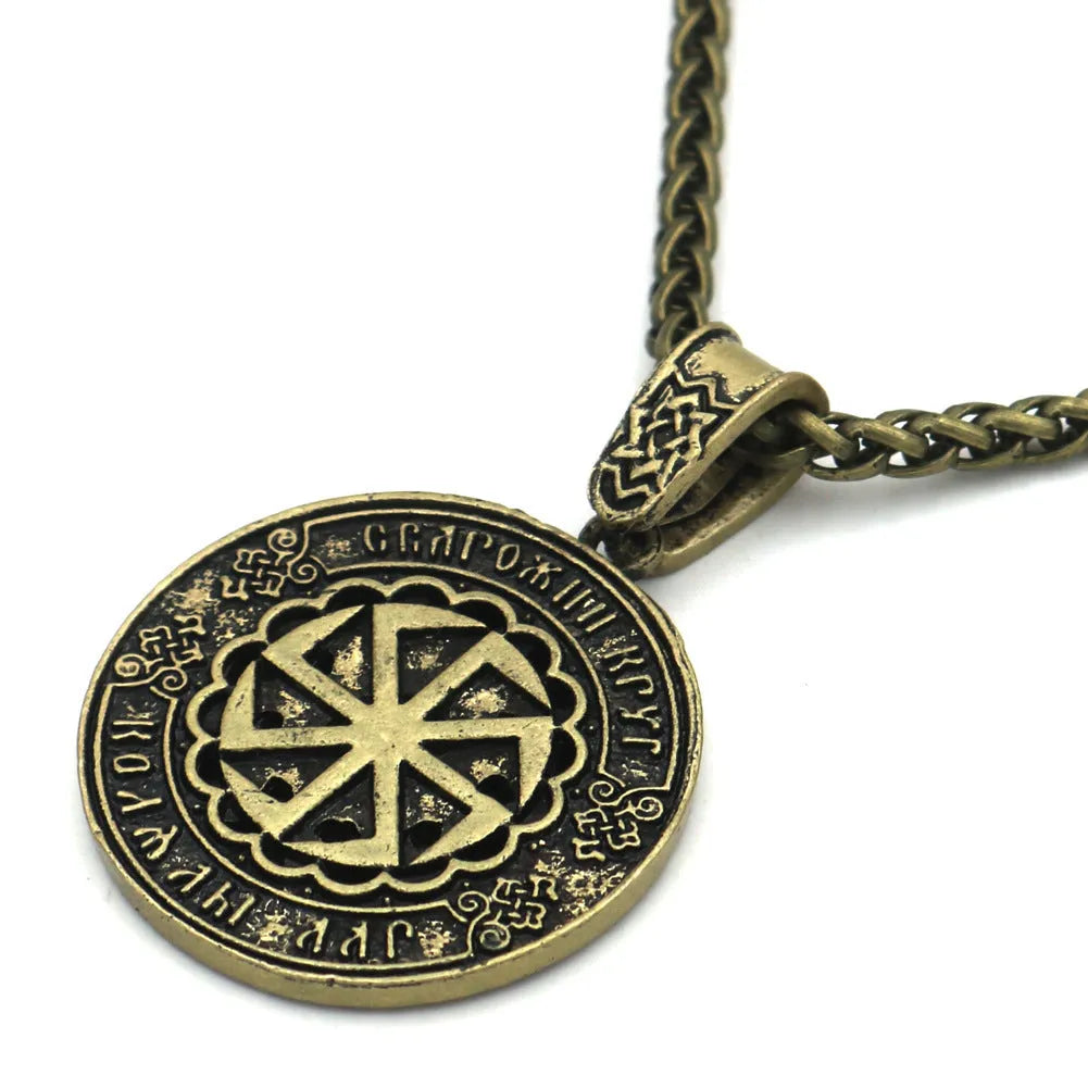 Lunavin ODing logo pendant necklace on a snake bones chain with antique silver finish.