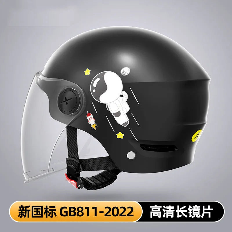 Khaki coloured ABS half helmet for electric motorcycles shown with different lens options.