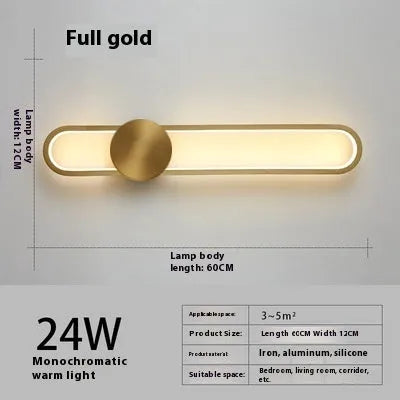 Modern minimalist wall lamp with iron shade and LED lighting in contemporary living room setting