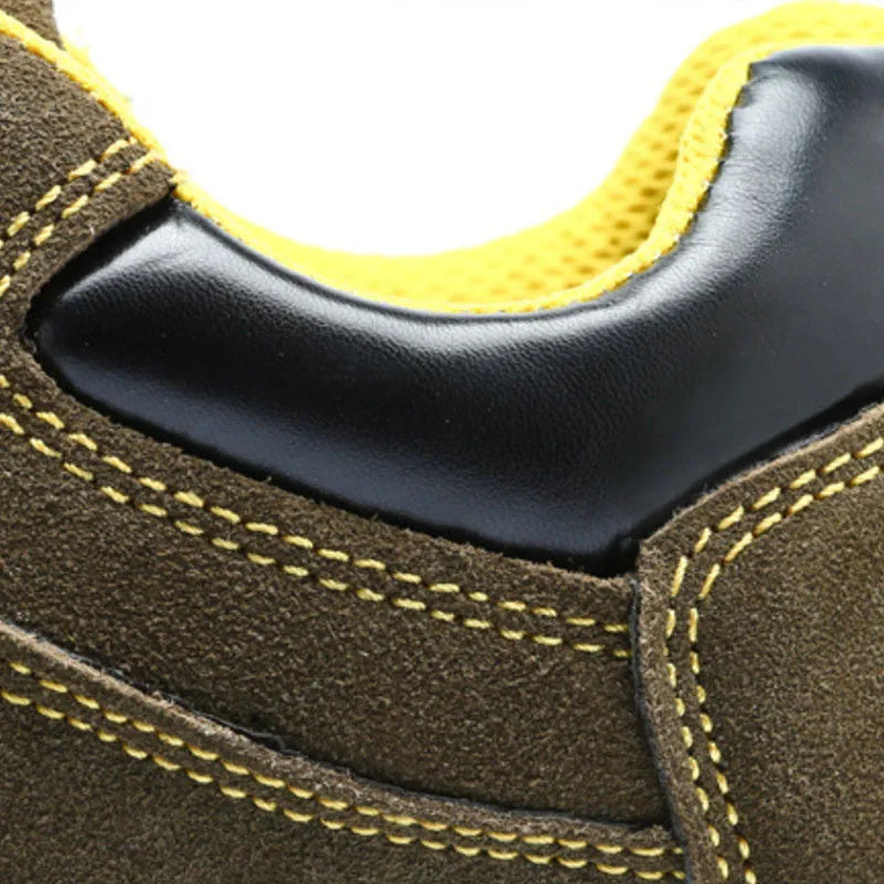Bronze leather men's safety shoes with steel toe cap and non-slip patterned sole