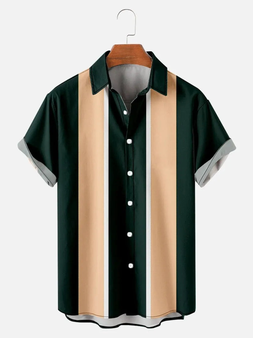 Men's slim fit short sleeve shirt with 3D printed flower pattern in polyester fabric