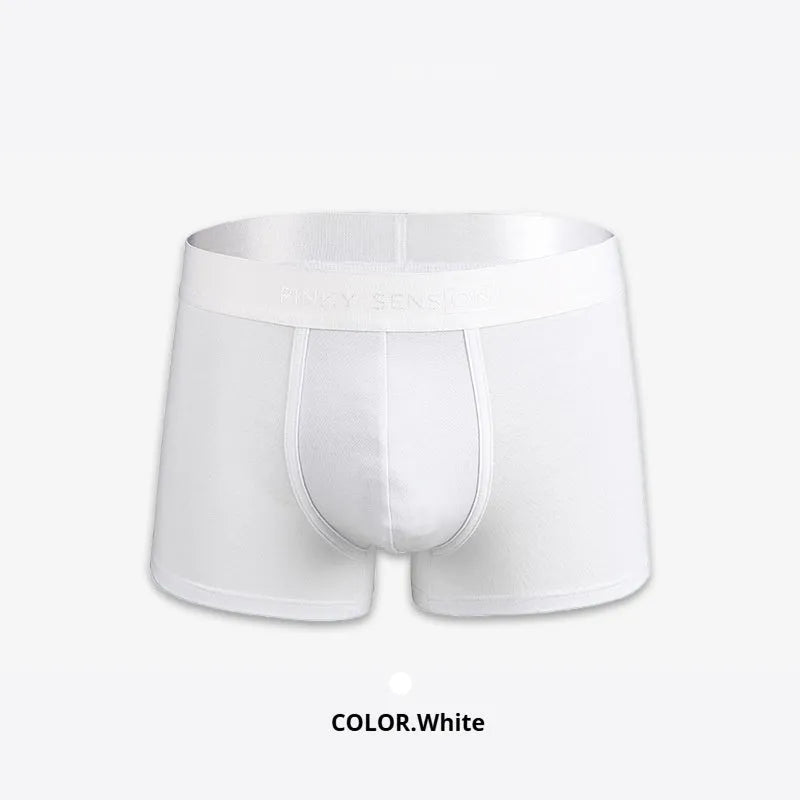 Men's solid colour cotton boxer shorts showing available black, white, silver grey, and light green options