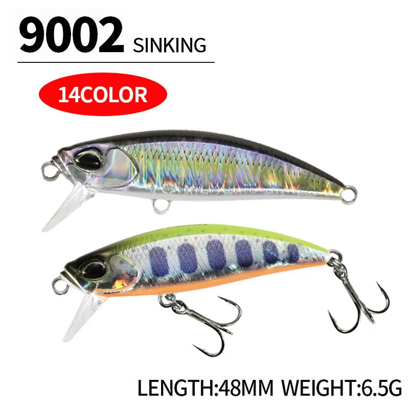 48mm soft plastic Mino fishing lure for snakehead and mandarin fish, showing colour options