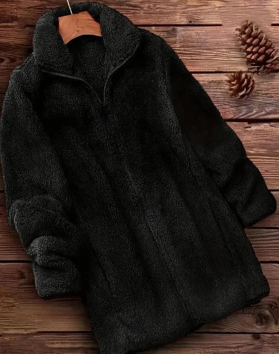Double-sided fleece jacket in black, navy blue, or khaki for outdoor wear.