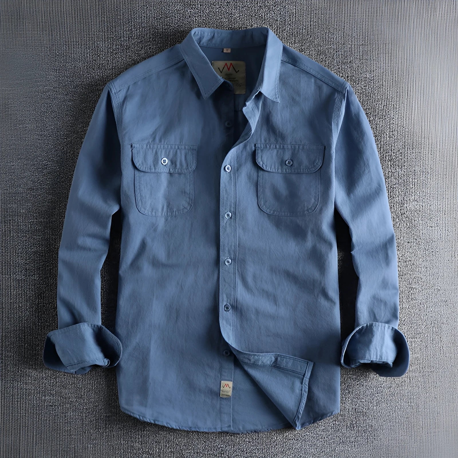Men's retro cotton long sleeve shirt in light blue solid colour with cardigan style
