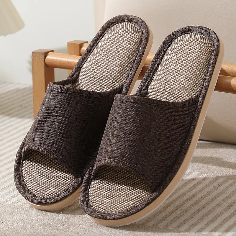 Women's linen open toe slippers in multiple colours with thickened sole
