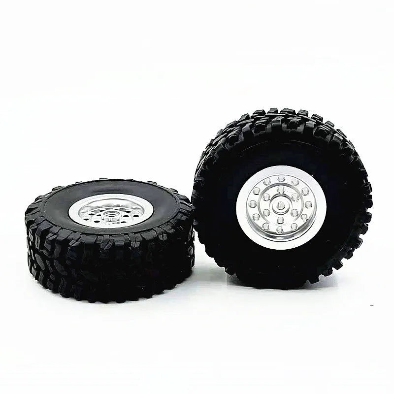 Silver stainless steel RC car wheel with tyre, 68mm outer diameter, 5mm hex fitting for modification parts