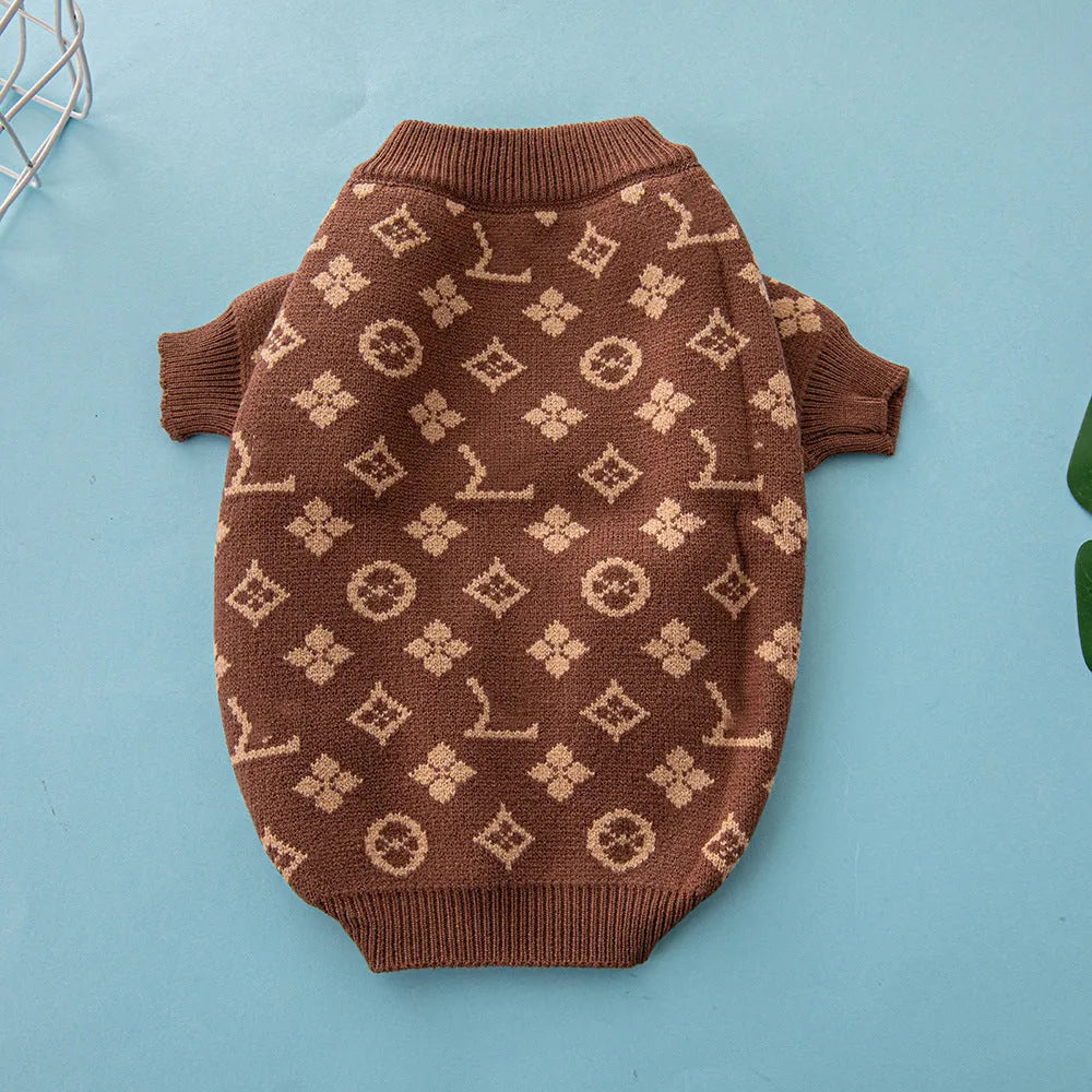 Thick knit wool dog sweater for winter in monochrome or two-tone colours, sizes XS to XXL