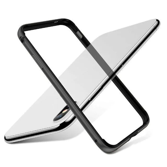 Red border silver frame metal phone case for iPhone 12 showing shockproof all-edge coverage