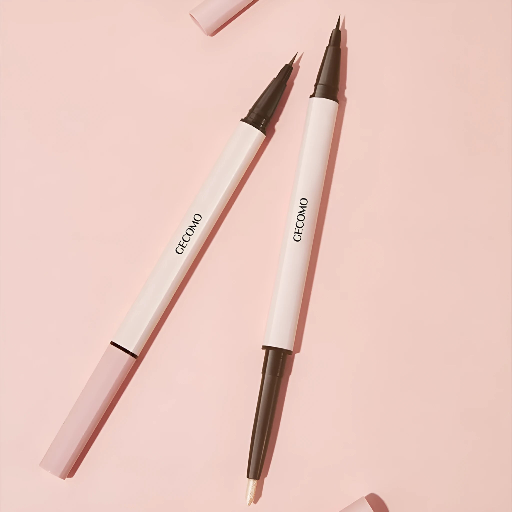 Stereoscopic star eyes double-headed silkworm pen eyeliner in pearlescent floating platinum and born nude apricot colours