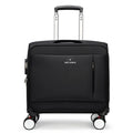 Black 18-inch Oxford cloth business suitcase with pull handle and universal wheels.
