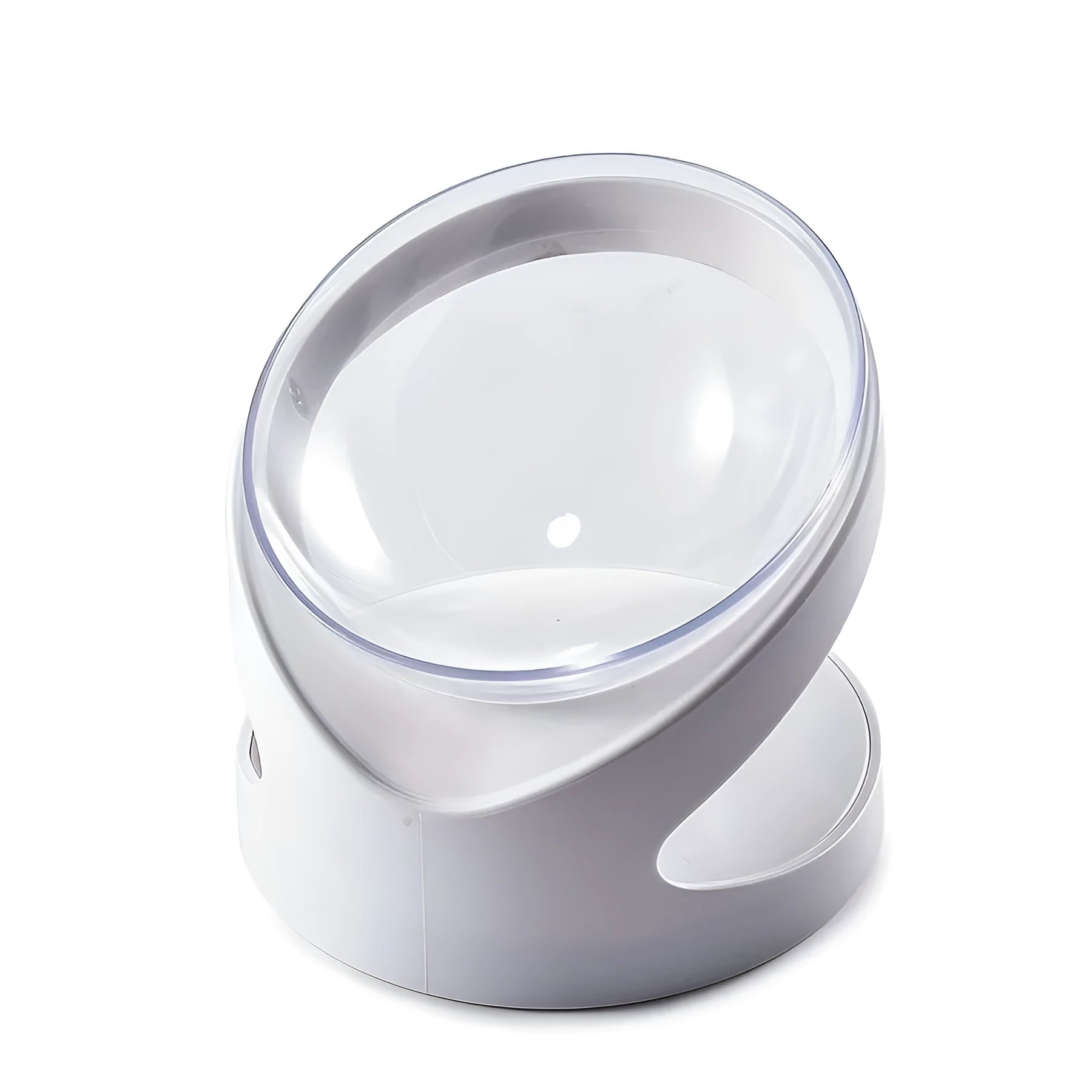White elevated cat food bowl showing 5cm height and tilted angle design