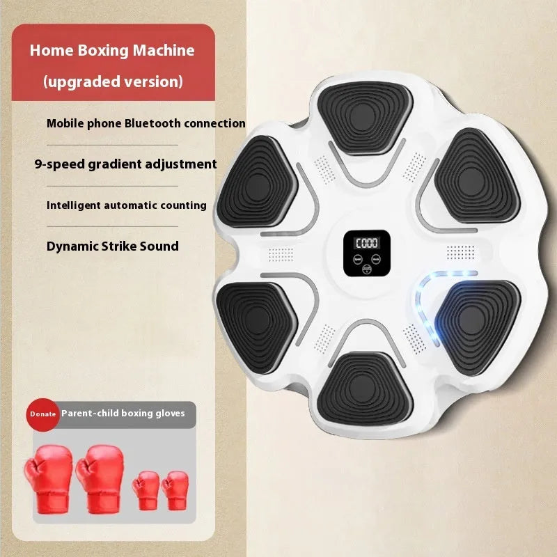 Smart music electronic boxing wall target with ABS construction and boxing gloves.
