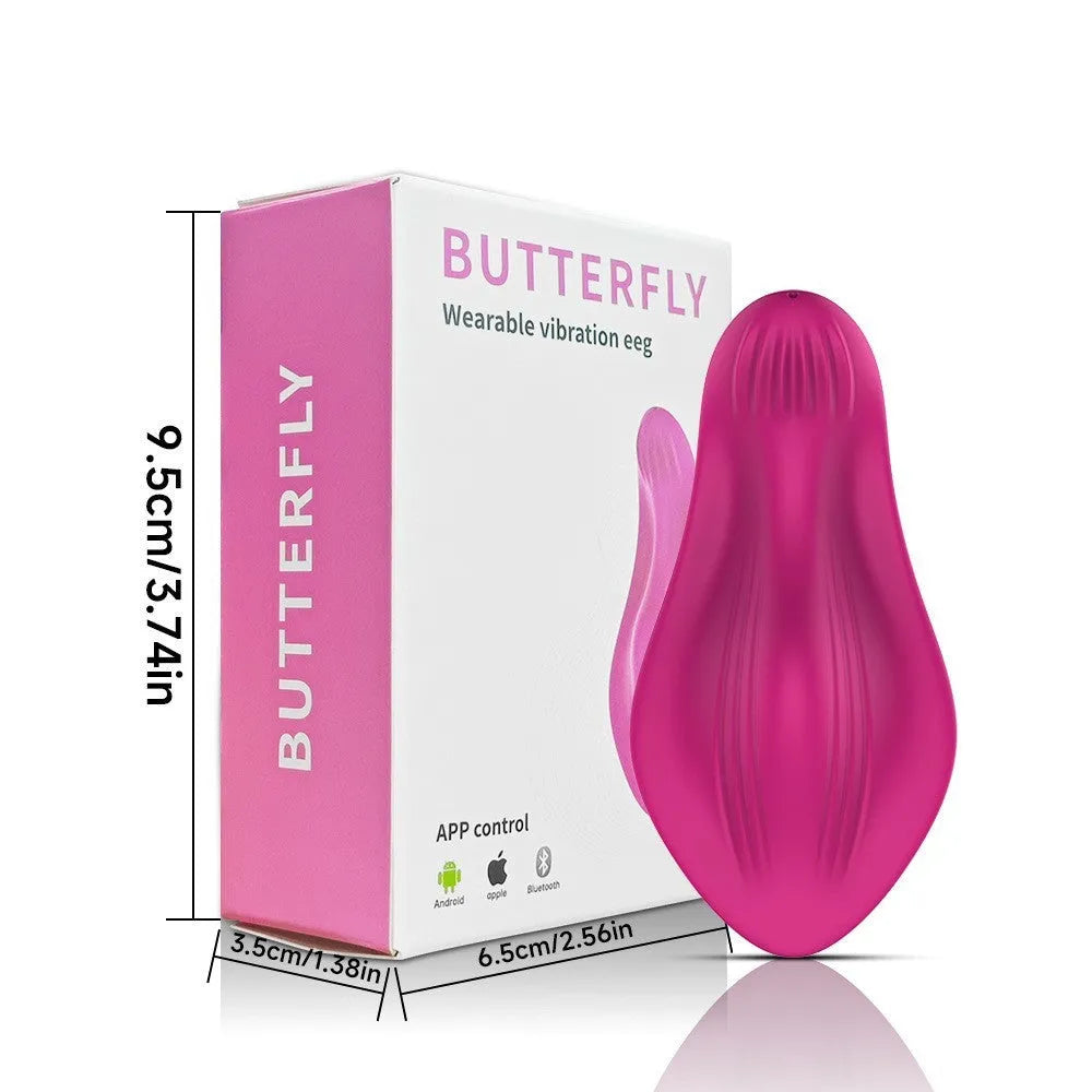 Rose red wearable female vibrator with butterfly design and smartphone app control