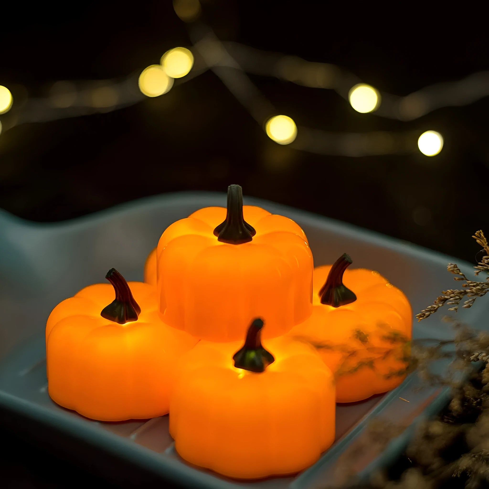 Yellow LED pumpkin light 4.9 cm Christmas decoration electronic candle 12-pack on table