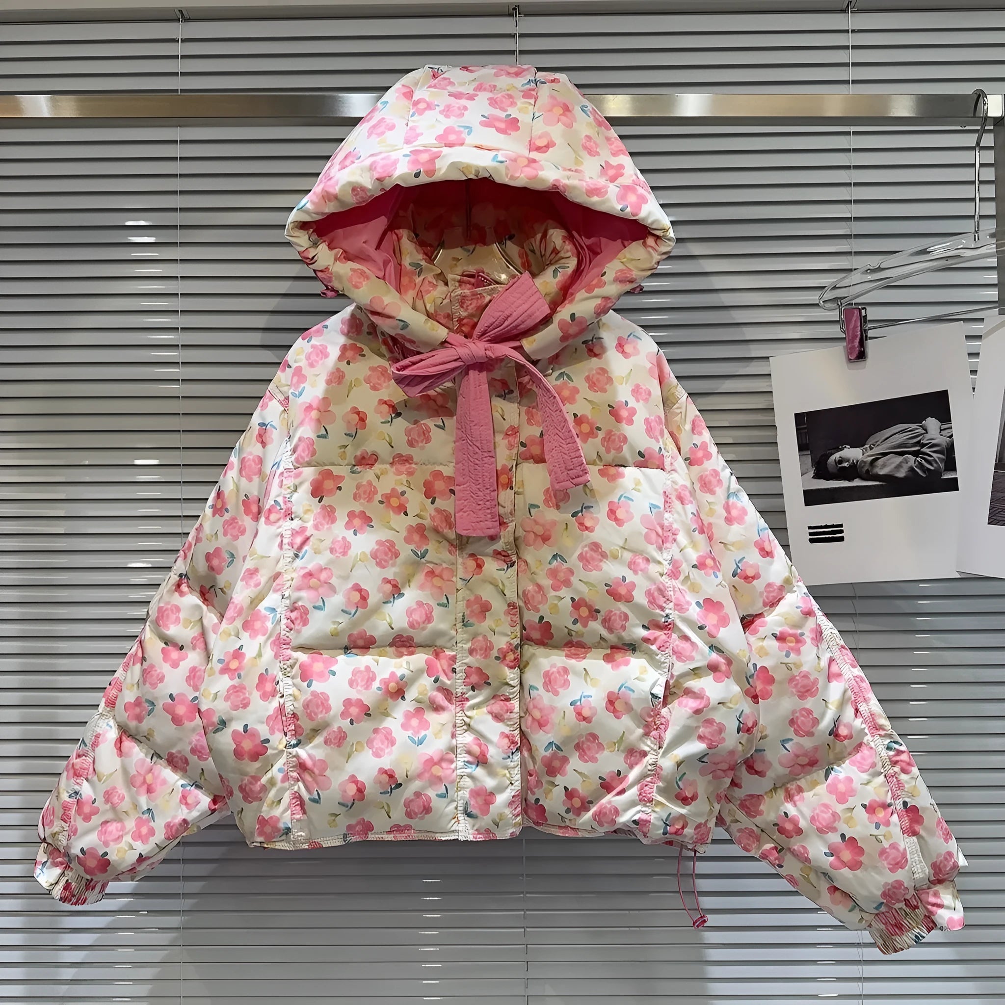 Girls' hand-painted small flower fashion cotton-padded jacket in Korean style for heights 100-170cm