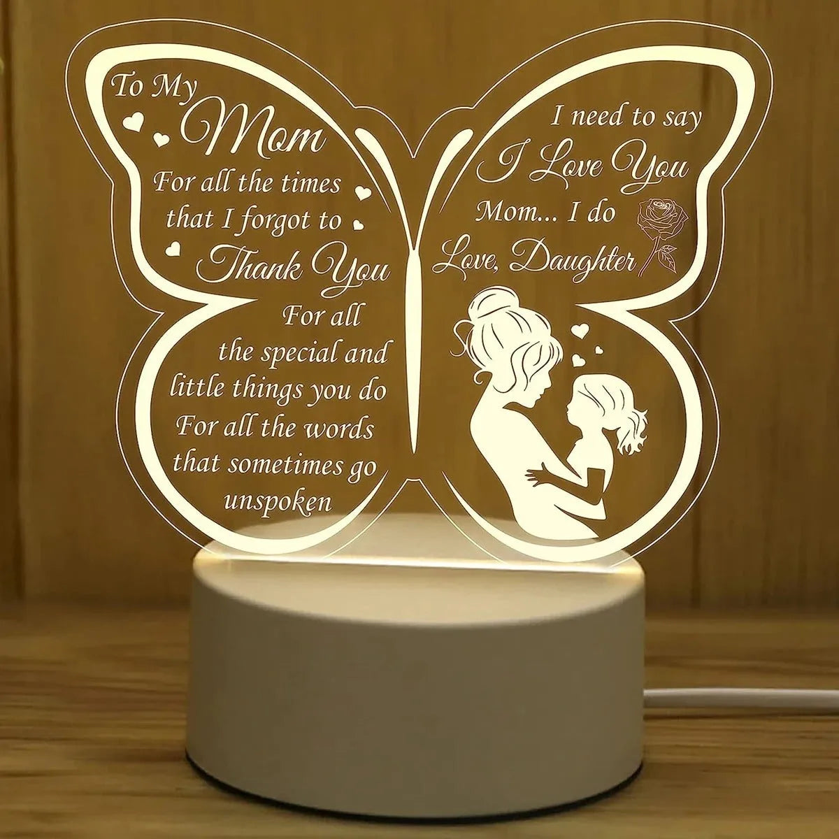 Heart-shaped acrylic table lamp with touch control and USB power