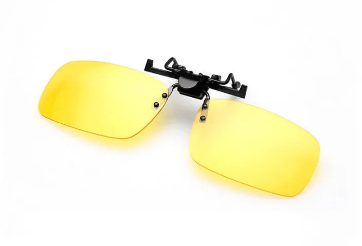 Myopia sunglasses clip with PC lenses in dark green, grey, and night vision options for prescription glasses