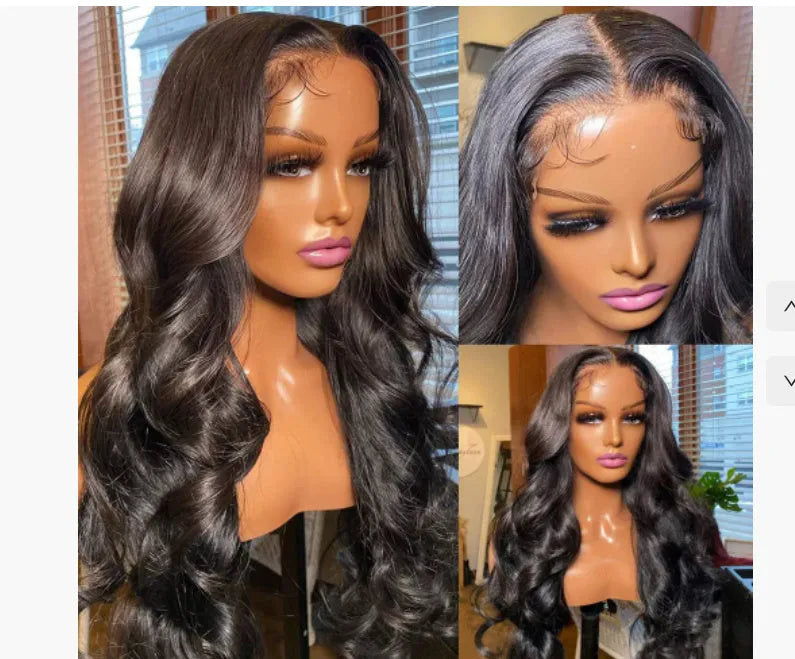 Black medium-long curly synthetic full-head wig with natural wave pattern