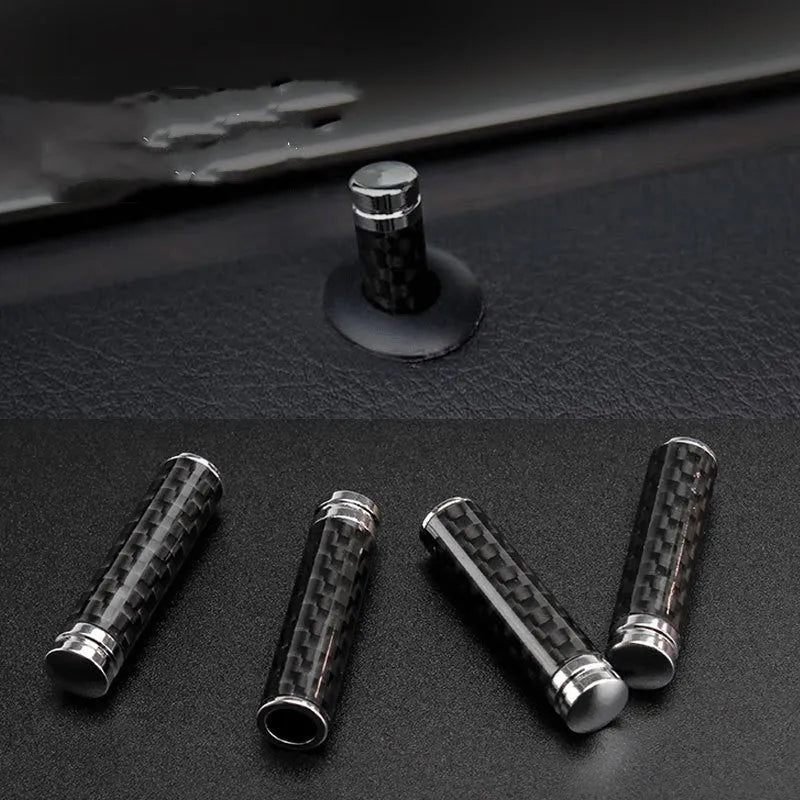 Four carbon fibre and metal car door handle decorative covers for direct replacement installation.