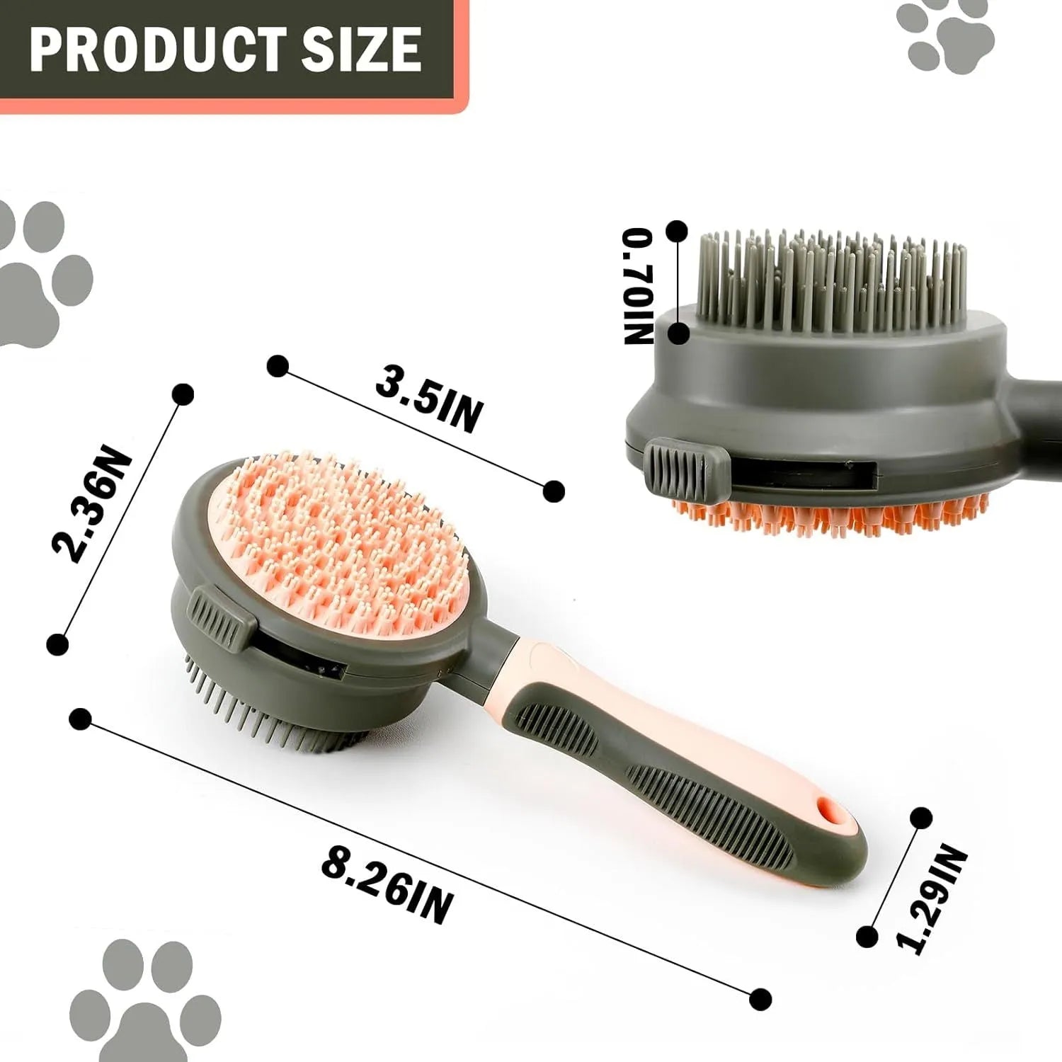 Double-sided reversible cat brush with flea comb in green or pink colour options