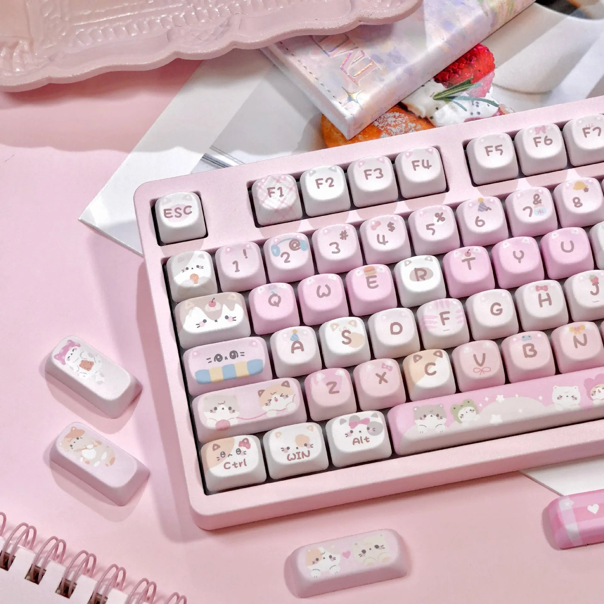 MOA Height five-sided sublimation pink cartoon keycap set for mechanical keyboards