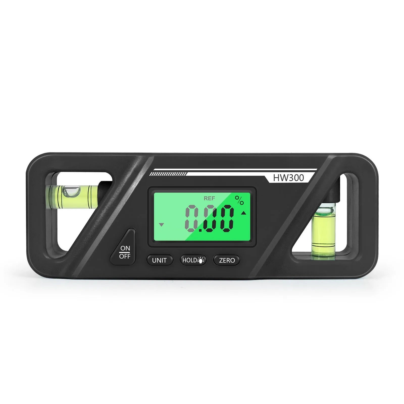 Black digital angle gauge with magnetic base and LCD display showing an angle reading.