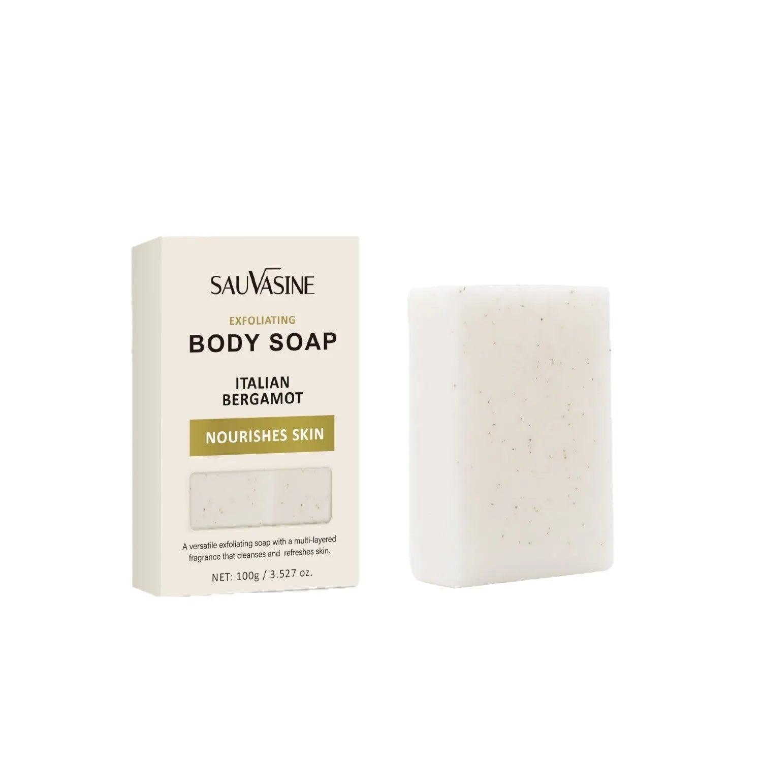 Exfoliating body soap bar with textured surface for manual scrubbing and cleansing
