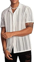 Man wearing a black knitted short-sleeved button shirt cardigan with a jacquard texture.