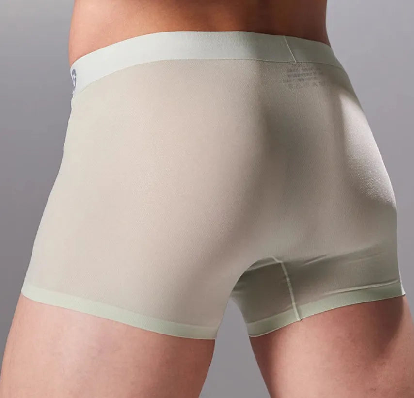 Men's seamless lightweight sports underwear in black, shown flat, highlighting the antibacterial crotch panel.