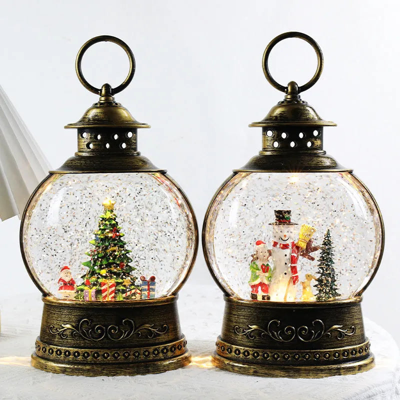 Christmas decoration wind lamp music box rotating crystal ball plastic night light in flat round shape
